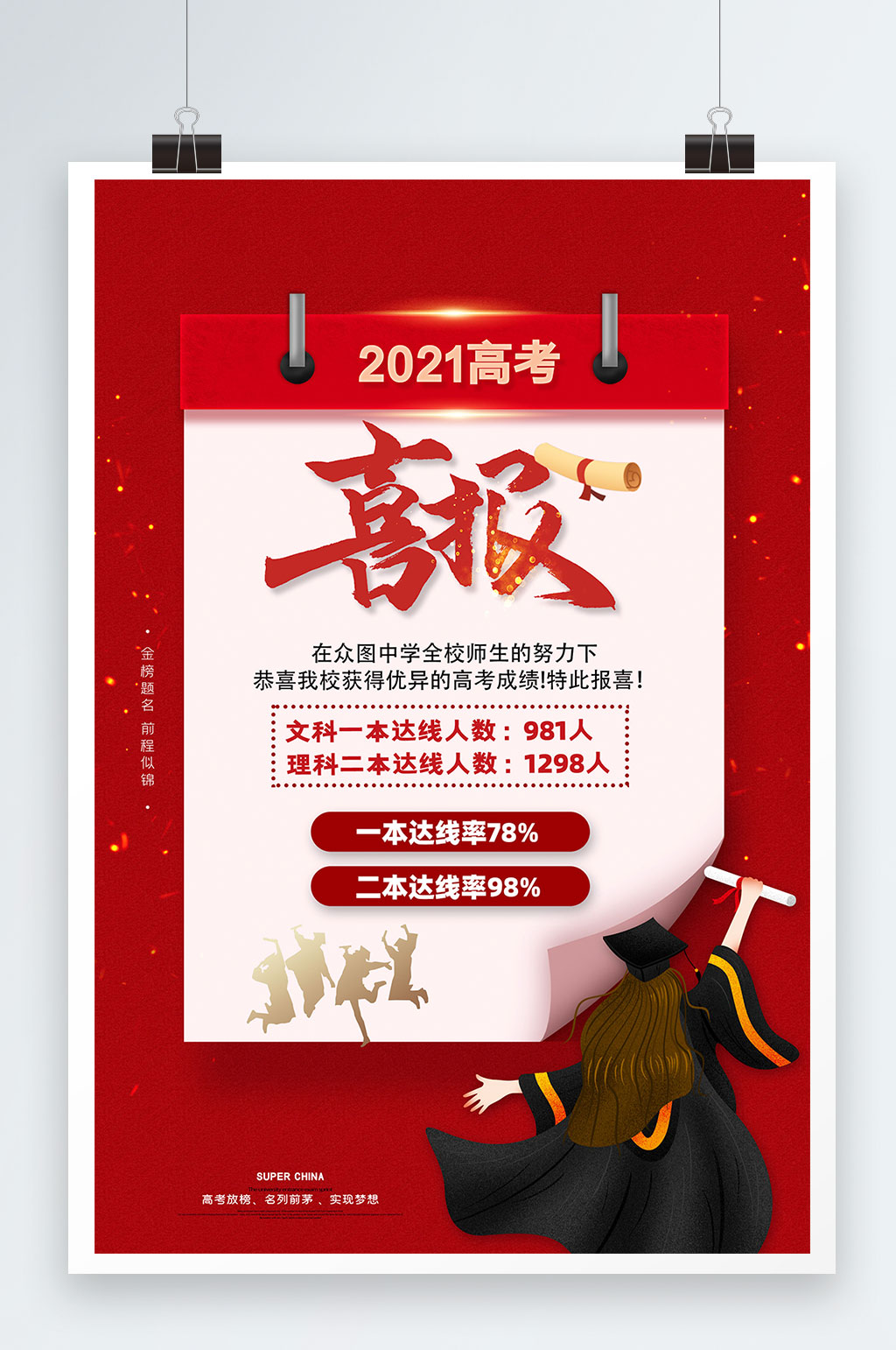 简约红色高考喜报海报素材