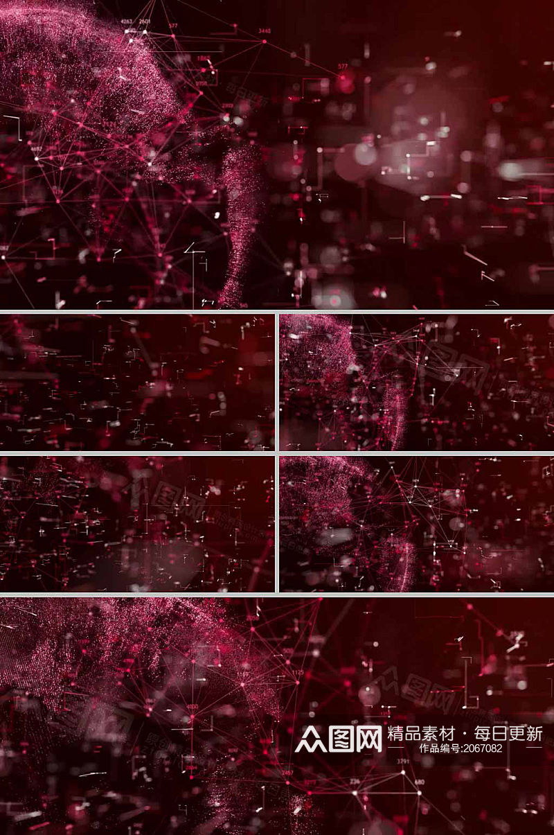 4k震撼科技红色粒子效果背景led视频素材