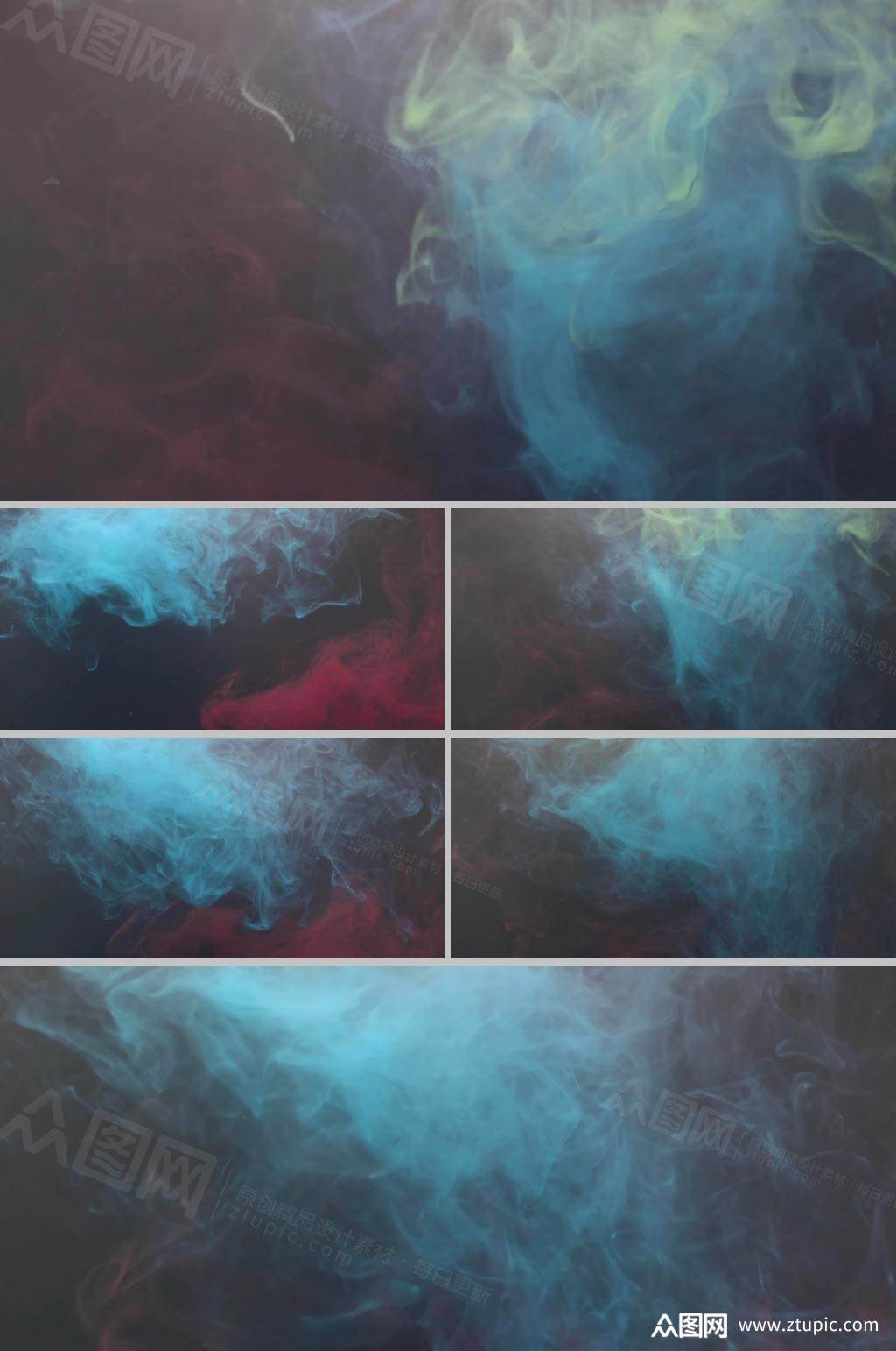 4k蓝色红色水雾交融效果展示视频