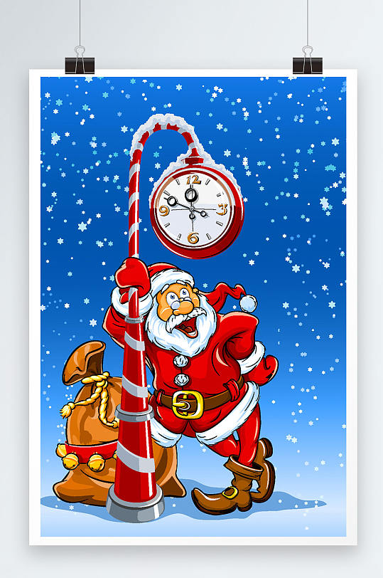 大气唯美圣诞老人时钟海报设计