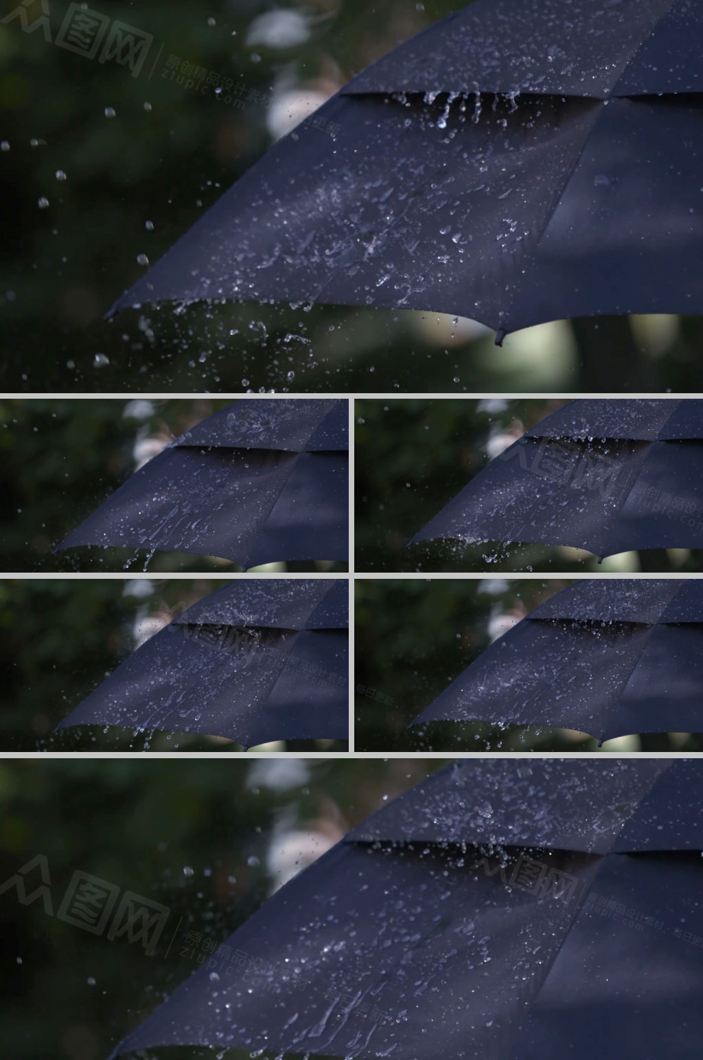 慢镜头下雨天滴落在雨伞上视频素材