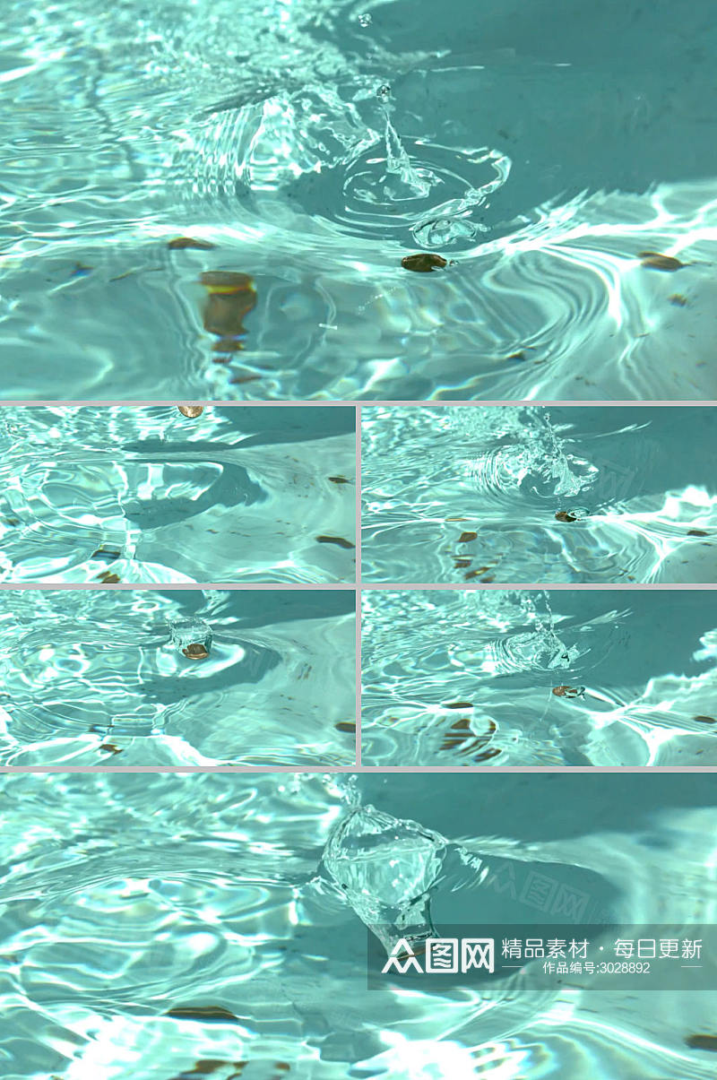 清澈的水中掉落一枚硬币慢镜头视频素材