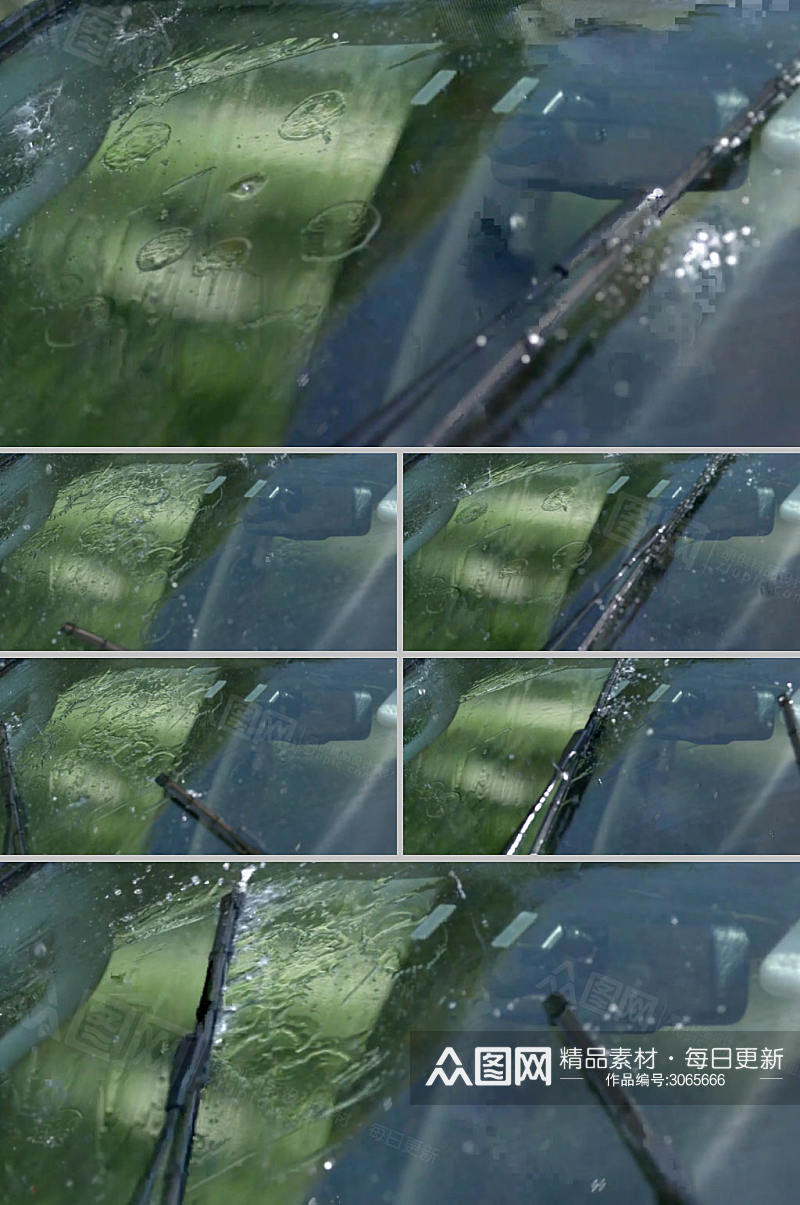 下雨天慢镜头水珠掉落车窗上素材