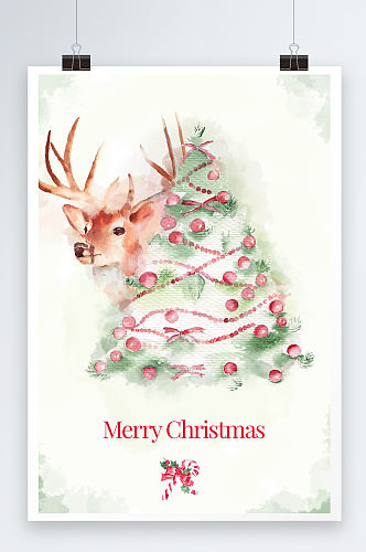 大气麋鹿圣诞节展示海报设计