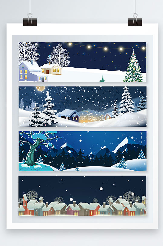圣诞节雪景插画设计素材