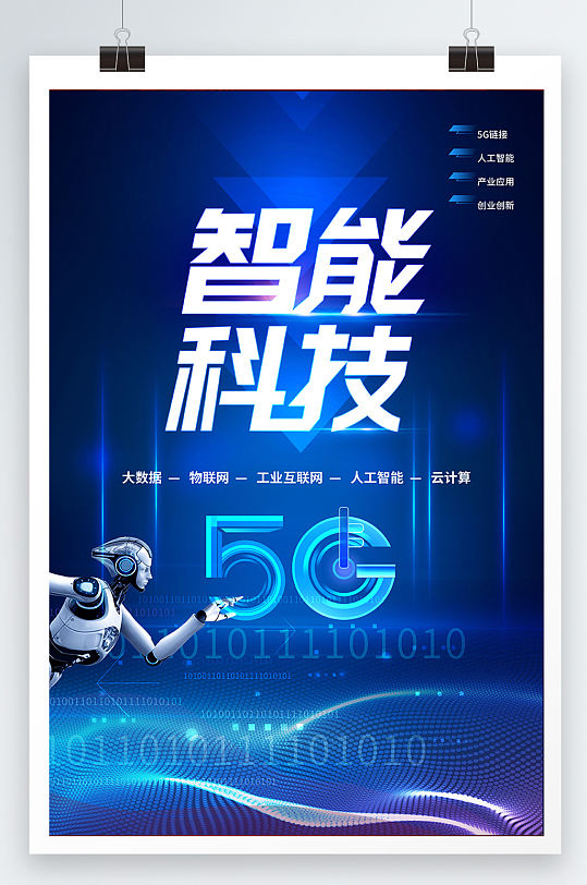 蓝色时尚科技智能科技5G宣传海报