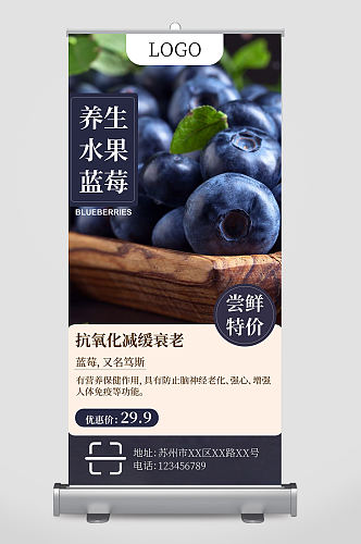 果蔬蓝莓养生促销易拉宝设计