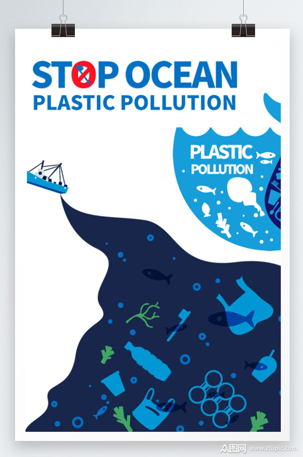 海域禁止捕鱼宣传展板设计素材