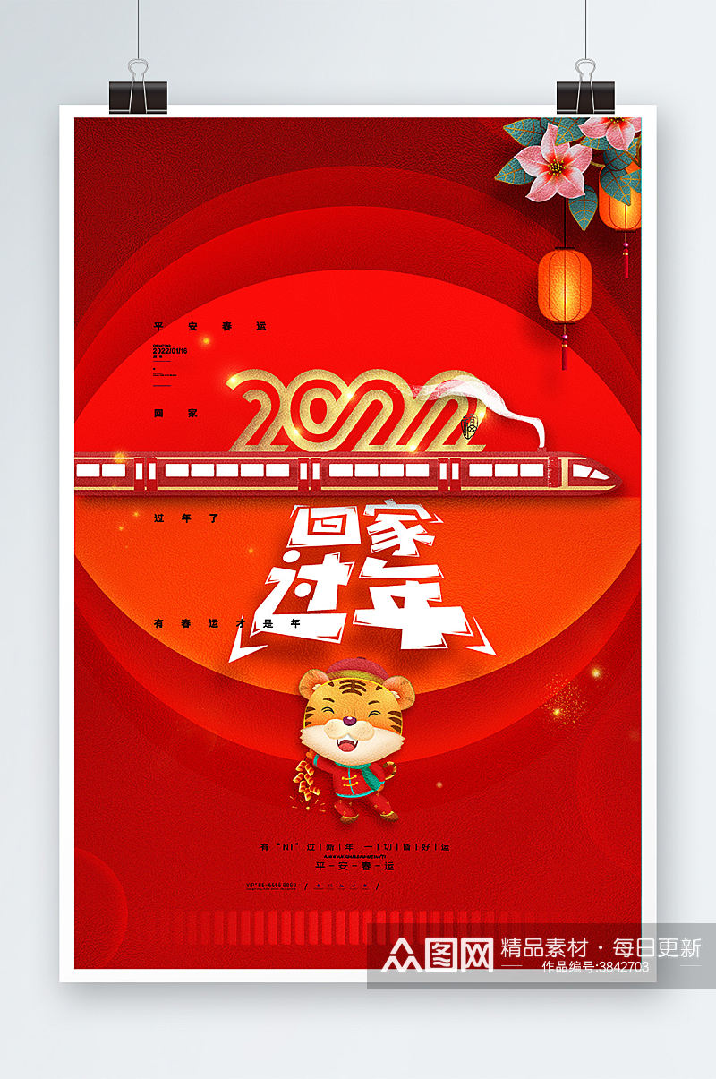 红色喜庆春运回家过年2022春运宣传海报 欢迎回家海报素材