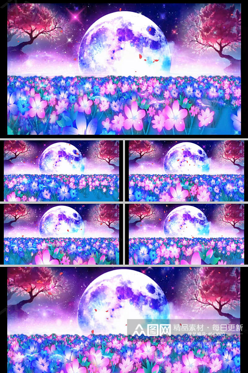 紫色唯美花朵绽放月亮背景led视频素材