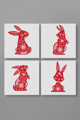 红色十二生肖卯兔中国风兔年兔子剪纸插画