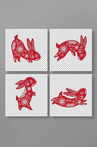 十二生肖红色卯兔中国风兔年兔子剪纸插画
