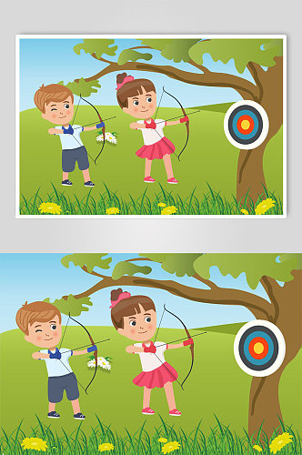 扁平化少儿射箭训练射箭运动人物插画
