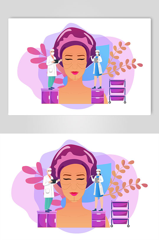 唯美扁平化整形美容人物插畫