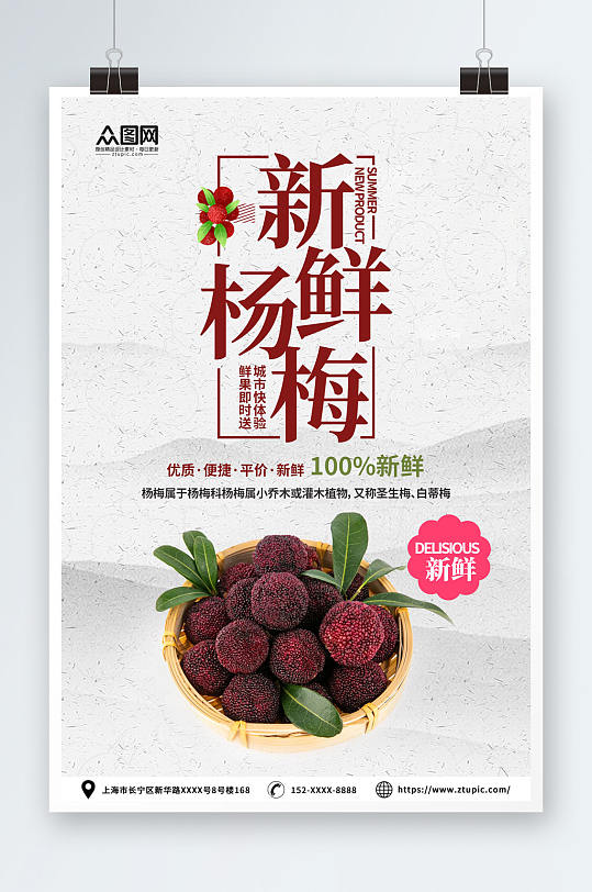 新鲜杨梅夏季水果果园促销海报