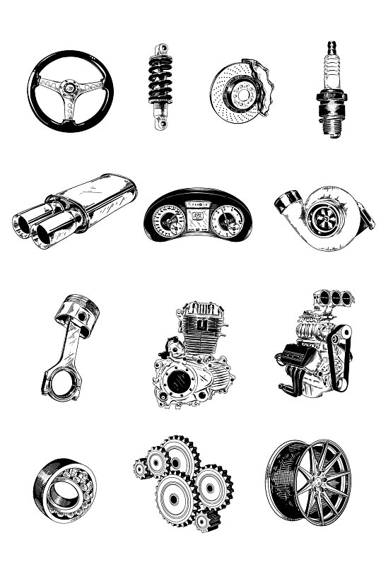 汽车部件矢量手绘