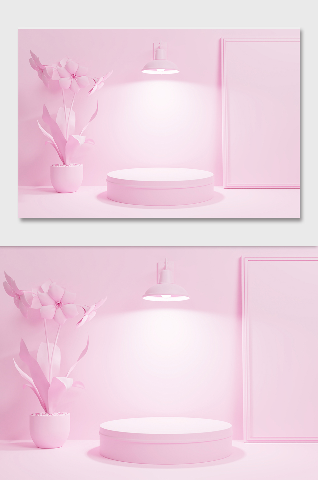 粉色3D聚光展台样机素材