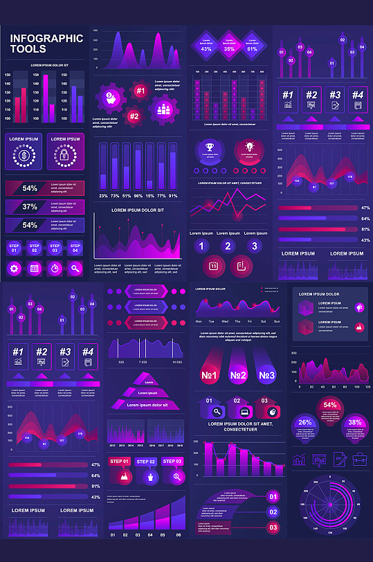 紫色图形图表设计元素 科技数据图表元素