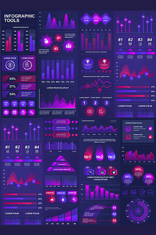 紫色图形图表设计元素 科技数据图表元素