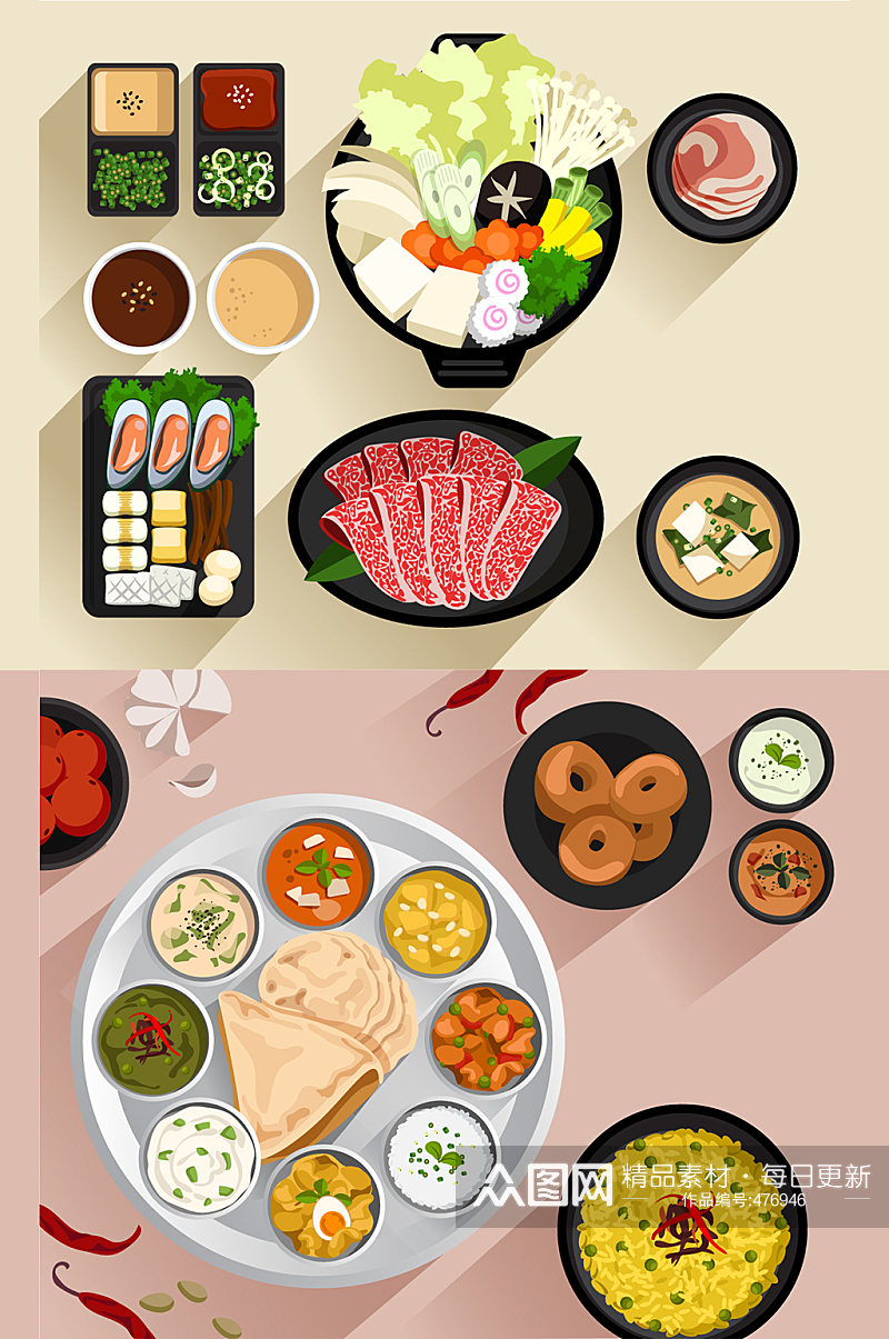 火锅日式料理插画 元素素材