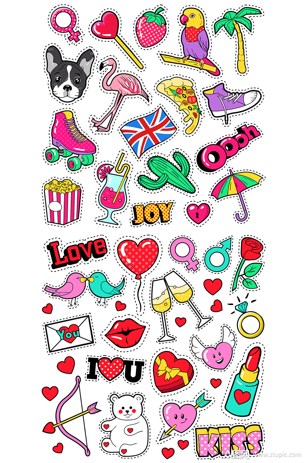 潮流手绘爱情贴纸元素