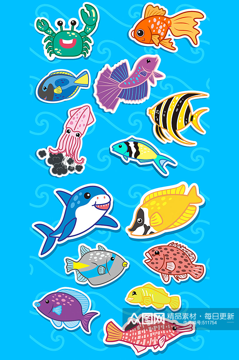 卡通螃蟹海豚元素素材