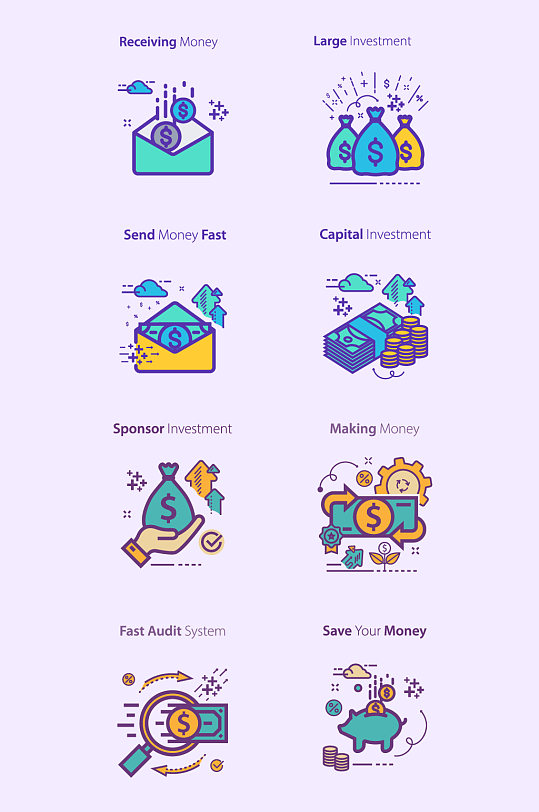 金融icon商业金融线性图标元素
