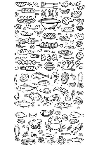 烤肉食材海洋素描插画元素