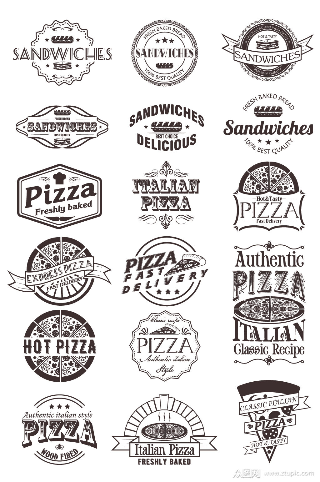 披萨三明治矢量logo品牌素材