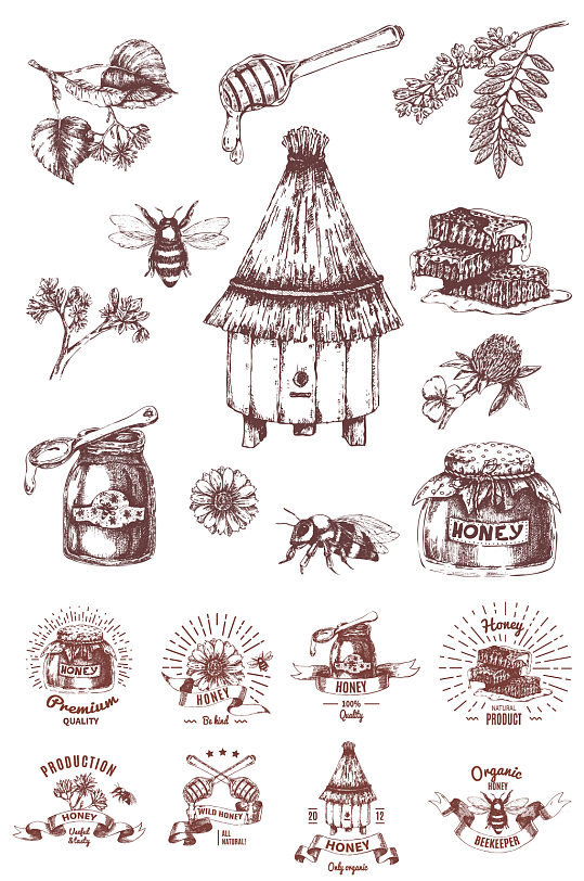 蜂蜜产品元素插画-众图网