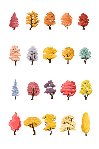 秋季卡通树木矢量元素