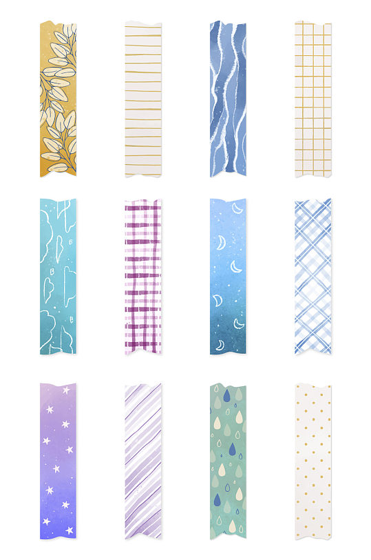 水彩中国风图案胶带元素-众图网