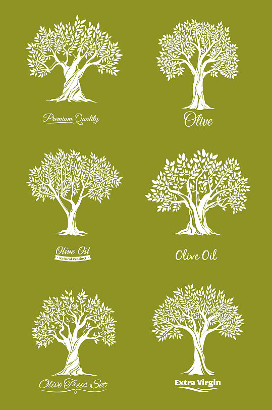 橄榄树手绘矢量元素 大树矢量图