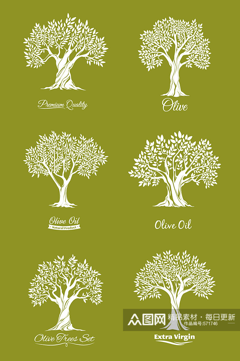 橄榄树手绘矢量元素 大树矢量图素材