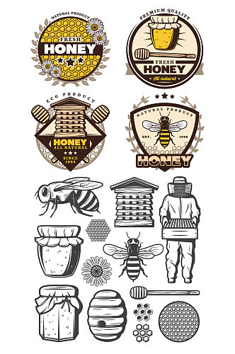 蜂蜜产品采蜜人工矢量元素