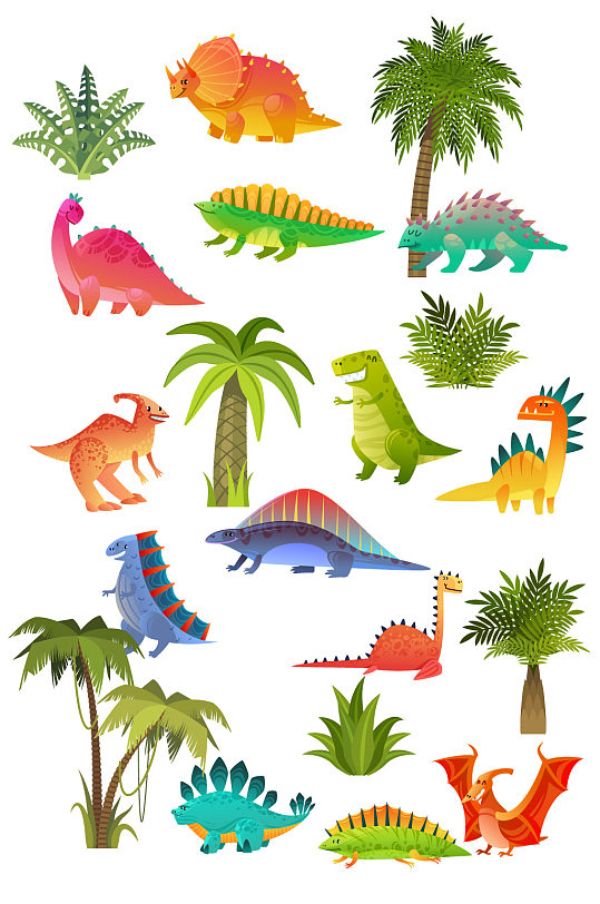 热带雨林矢量恐龙