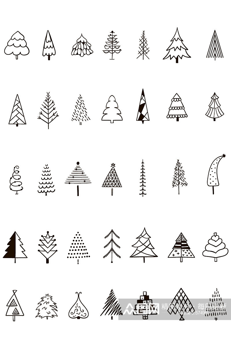 素描圣诞树矢量插画素材