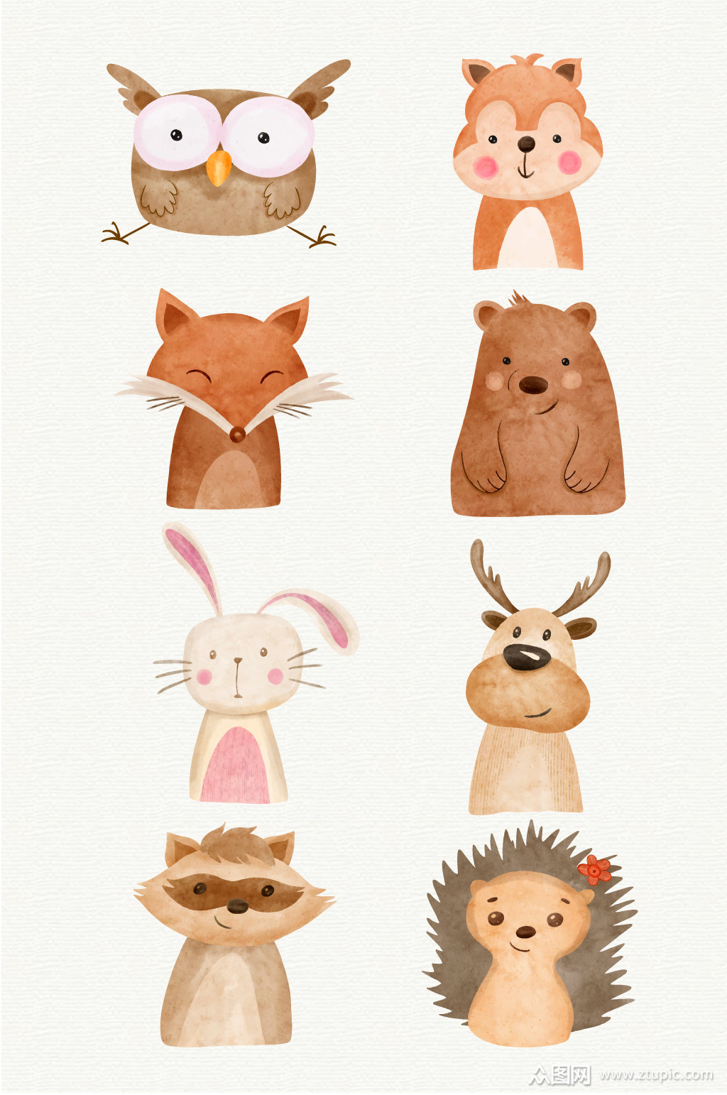 手绘水彩卡通动物元素