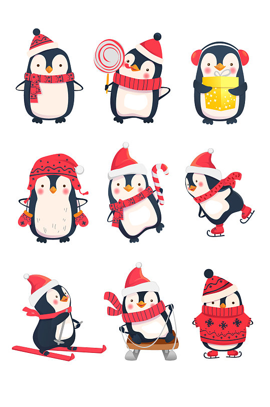 可爱圣诞节企鹅元素