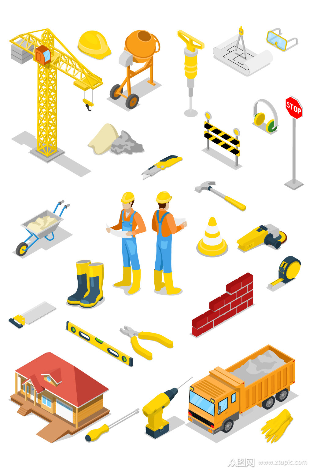建筑施工3d矢量图标插画