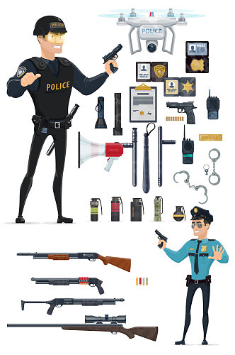 公安警察特警人物与工具元素