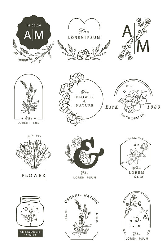 化妆品花卉标牌包装图案元素