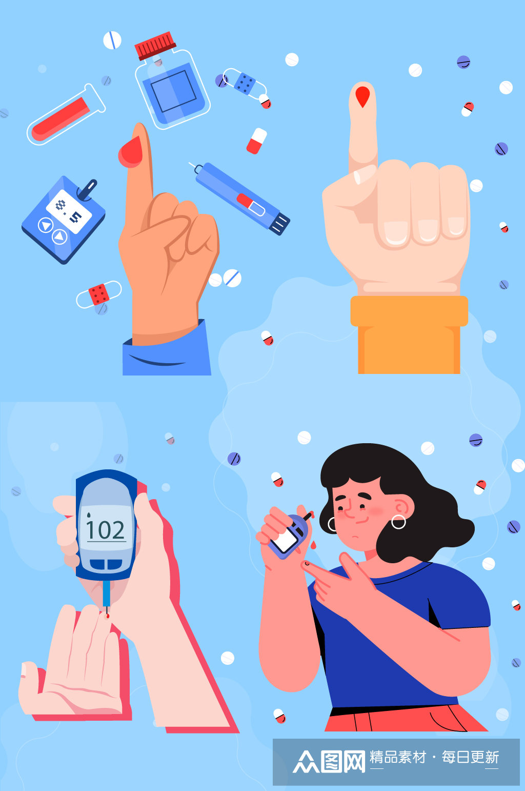 糖尿病验血糖矢量插画
