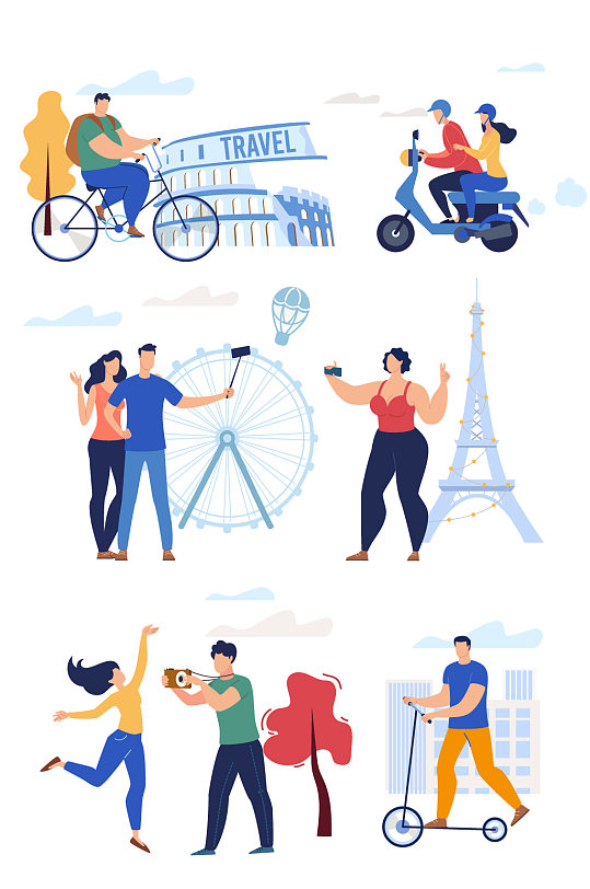 休闲生活矢量手绘插画元素-众图网