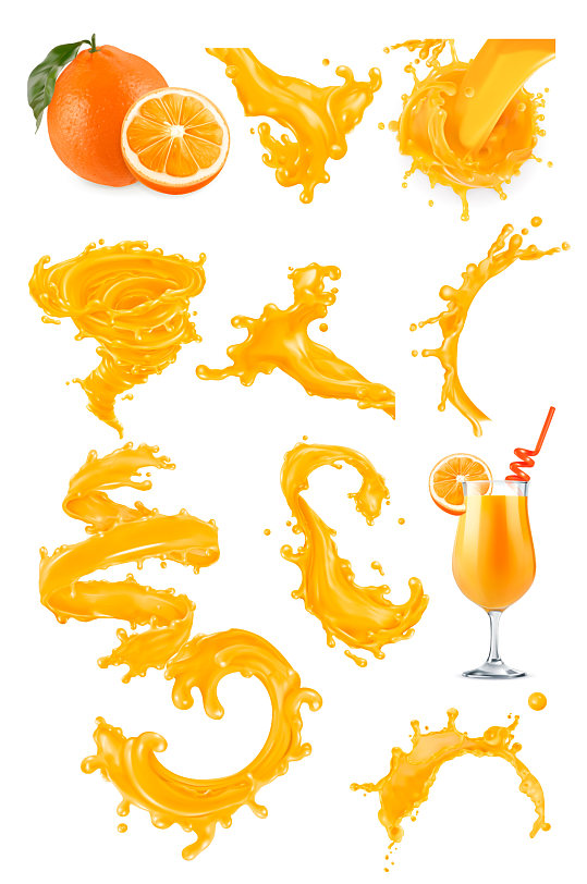 橙汁橙子矢量元素