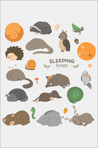 可爱动物睡眠元素