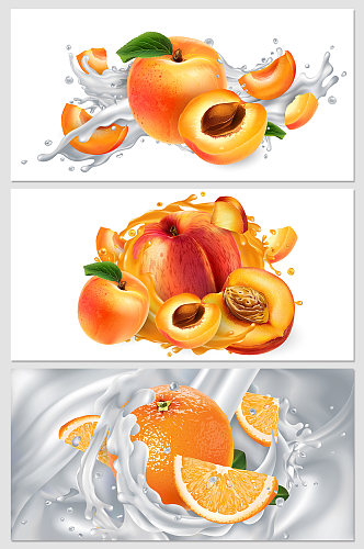 桃橙子水果果汁banner元素