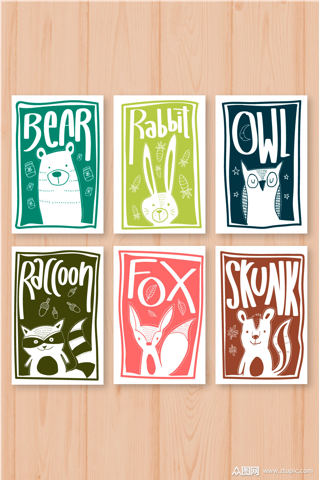 卡通动物图案卡片