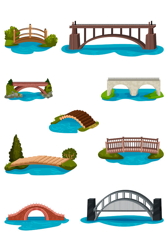 木桥流水矢量插画元素