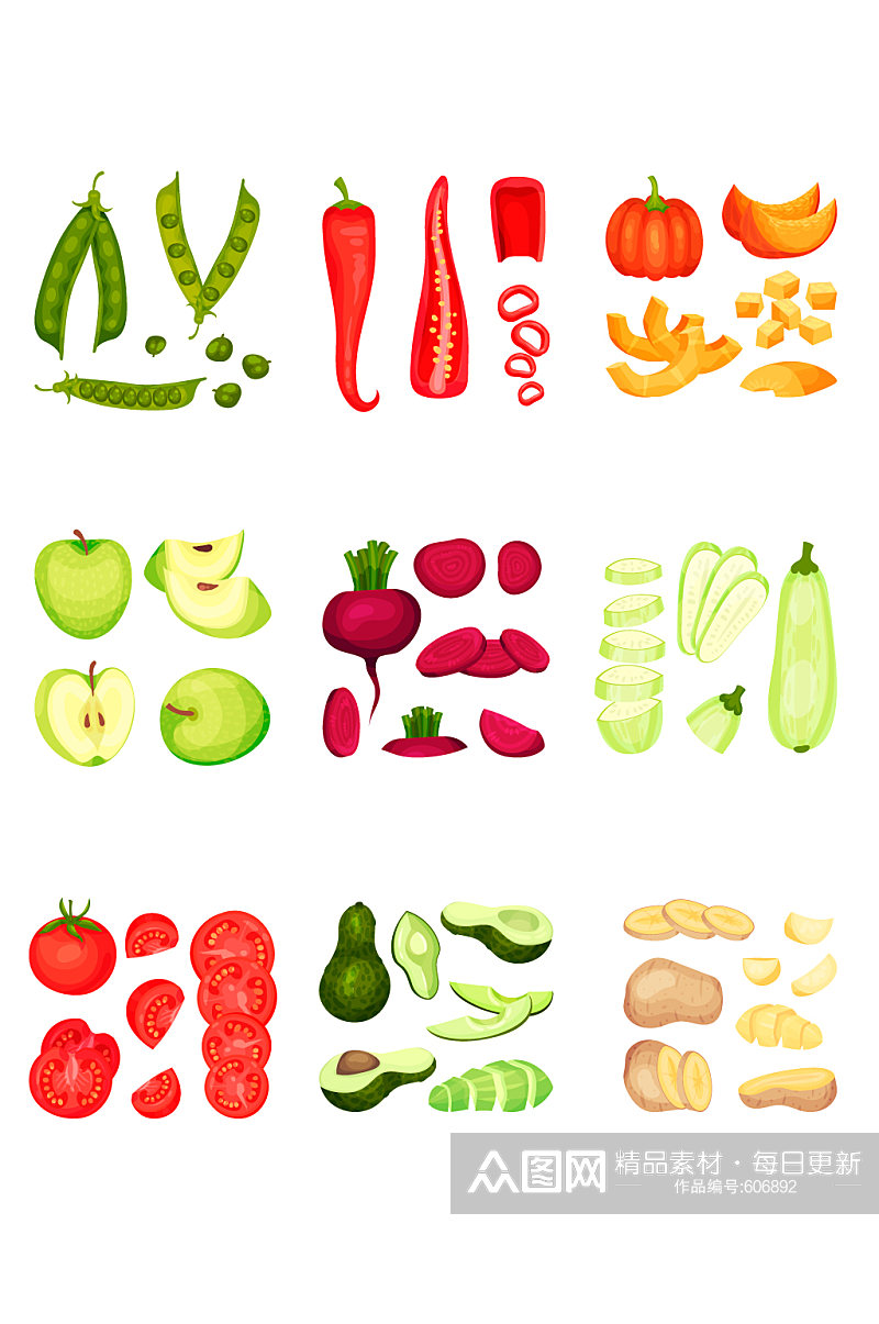 蔬菜与切片矢量插画素材